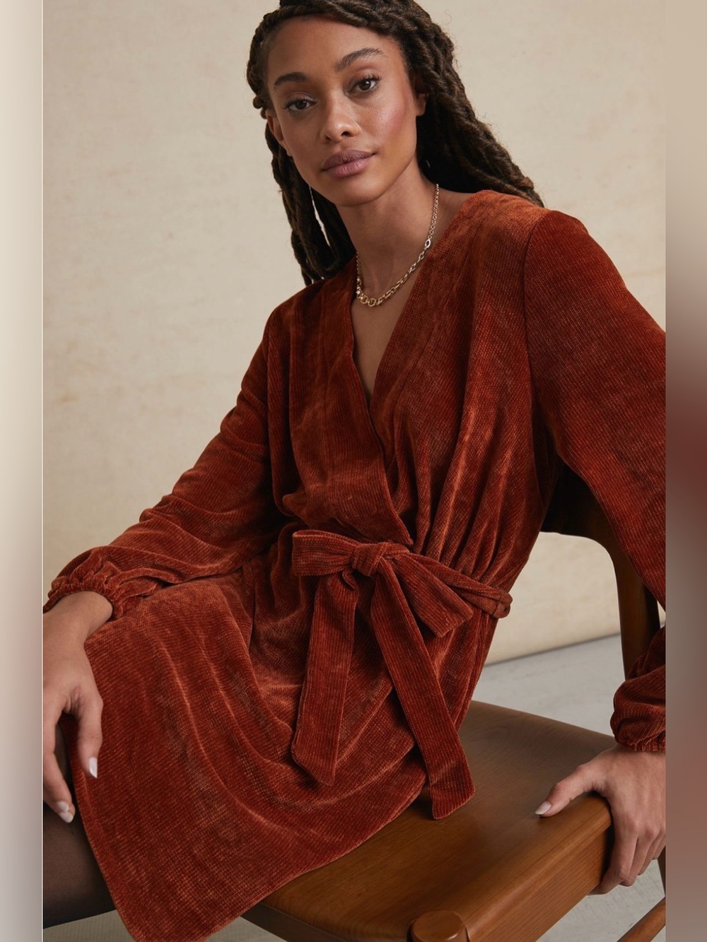 NWT Anthropologie Amadi Rust Chenille Tie-Waist Mini Dress Womens Large